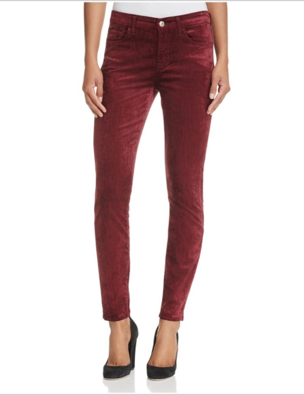 7 FOR ALL MANKIND Maroon Crushed Velvet Skinny Jeans // 27